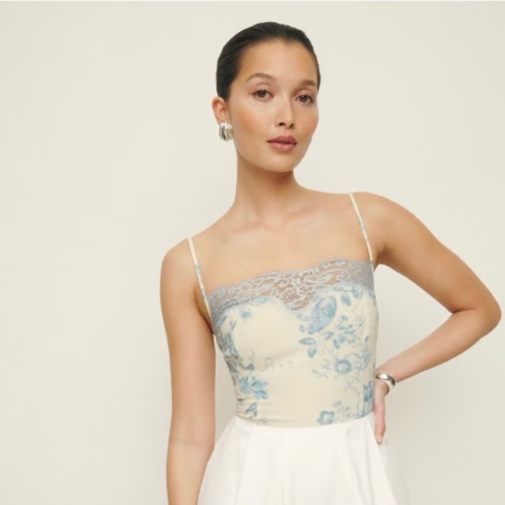Reformation Floral Lace Trim Spaghetti Strap Top